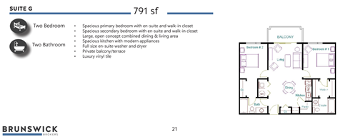 Floor plan for 2 beds, 2 baths, 791 sqft